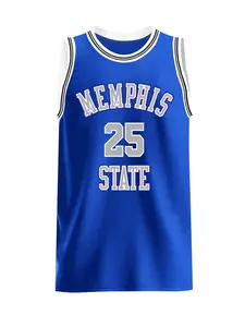 Men's Basketball Jersey 25 Blue Vintage Embroidered Casual Training T-Shirt, Jersey Tee, Sport V Neck Short Sleeve, Loose Fit, All Seasons