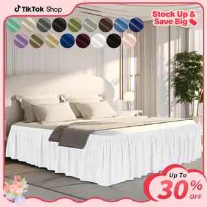 【mothersdaygift】Easy-Going Ruffled Bed Skirt, 14/18/22 Inch Tailored Drop Soft Washable Bed Skirt for Twin, Queen, King and C-King Size Beds, Fitted with Adjustable Elastic Belt, Without Lift The Mattress, Bedroom, Beddecor