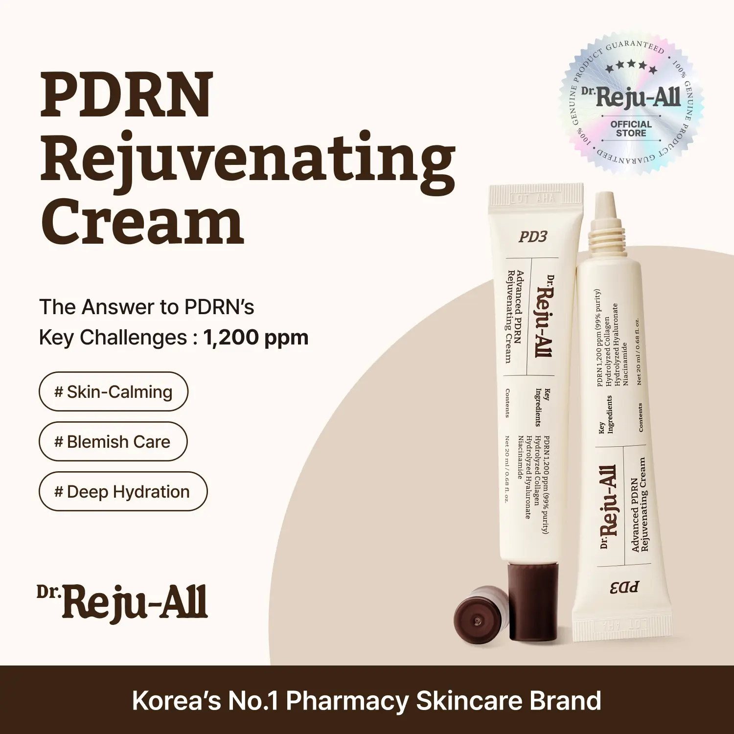 [Official]Dr.Reju-All Advanced PDRN Rejuvenating Cream – Salmon DNA PDRN & Korean Pharmacy Distributed Face Moisturizer – Optimal 99% Pure 1,200 ppm Concentration, Smooth