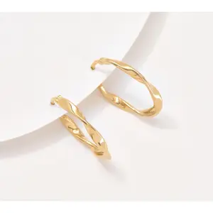 Christian James by Scott Grimes 14K Gold Clad 1" Oval Ripple Hoop Earrings