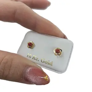 Small Gold Flower Earrings with Coral Stones