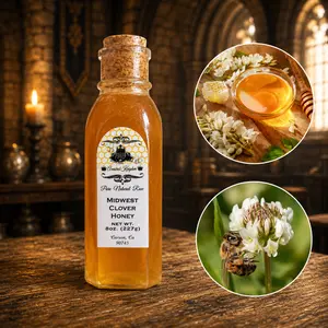 The Armored Kingdom Premium Midwest Clover Flavor Raw Honey Bottle - Sweet, Natural, Healthy