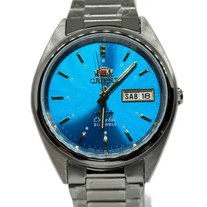 Orient Men's Automatic Watch Sky Blue Dial Stainless Steel Day Date Display Crystal 21 Jewels Mechanical Watch