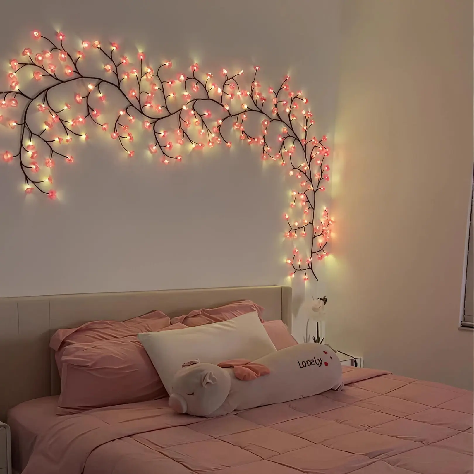 Wireless Remote LED Cherry Blossom Branch Lights | Flexible DIY Bendable Vine Garland Lamp | Romantic Floral Wall Decor for Bedroom Wedding Party