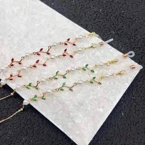 Handmade branch and leaf eyewear chains, gold-plated eyewear chains, pearl sunglasses chains, eyewear accessories