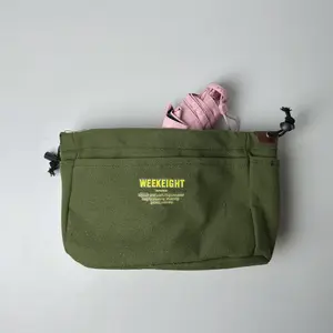 Lightweight Canvas Drawstring Storage Bag - Multi-Pocket Large Capacity, Machine Washable Casual Style (Army Green/Beige/Blue), Zippered Pouch for Cosmetics/Electronics, Black Friday Deal: Christmas/New Year Gift