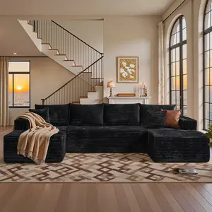 Oversized 135" U Shape Cloud Couch Plus Sectional Sofa with Chaise Modern Modular Sofa with 6 Soft Pillows & Lounge Chairs Boneless Upholstered Couches for Living Room Bedroom Plush Corduroy Fabric