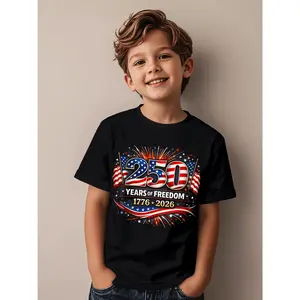 1/250 Years of America 1776 2026 250th Anniversary of United States Birthday July 4th' S T-shirt Boys and Girls Patterned T-Shirt- Round Neck Shirt, Suitable Early Elementary School- Birthday Party Outfit or Everyday Playwear- Easy-to-Care-Clothing Lo