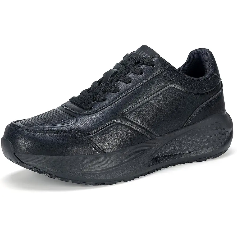Women's Classic Lace-Up Slip-Resistant Rubber Work Footwear - Waterproof, Dry, Comfortable Memory Foam Sneakers for Restaurant Nurse (Black)