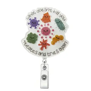 Bacteria Pattern Retractable Id Badge Holder, Nurse Badge Reels Retractable, 1/3/5/10/15/20pcs Acrylic Name Badge Clip, Suitable for Nurses, Jobs, Volunteers, Office Workers