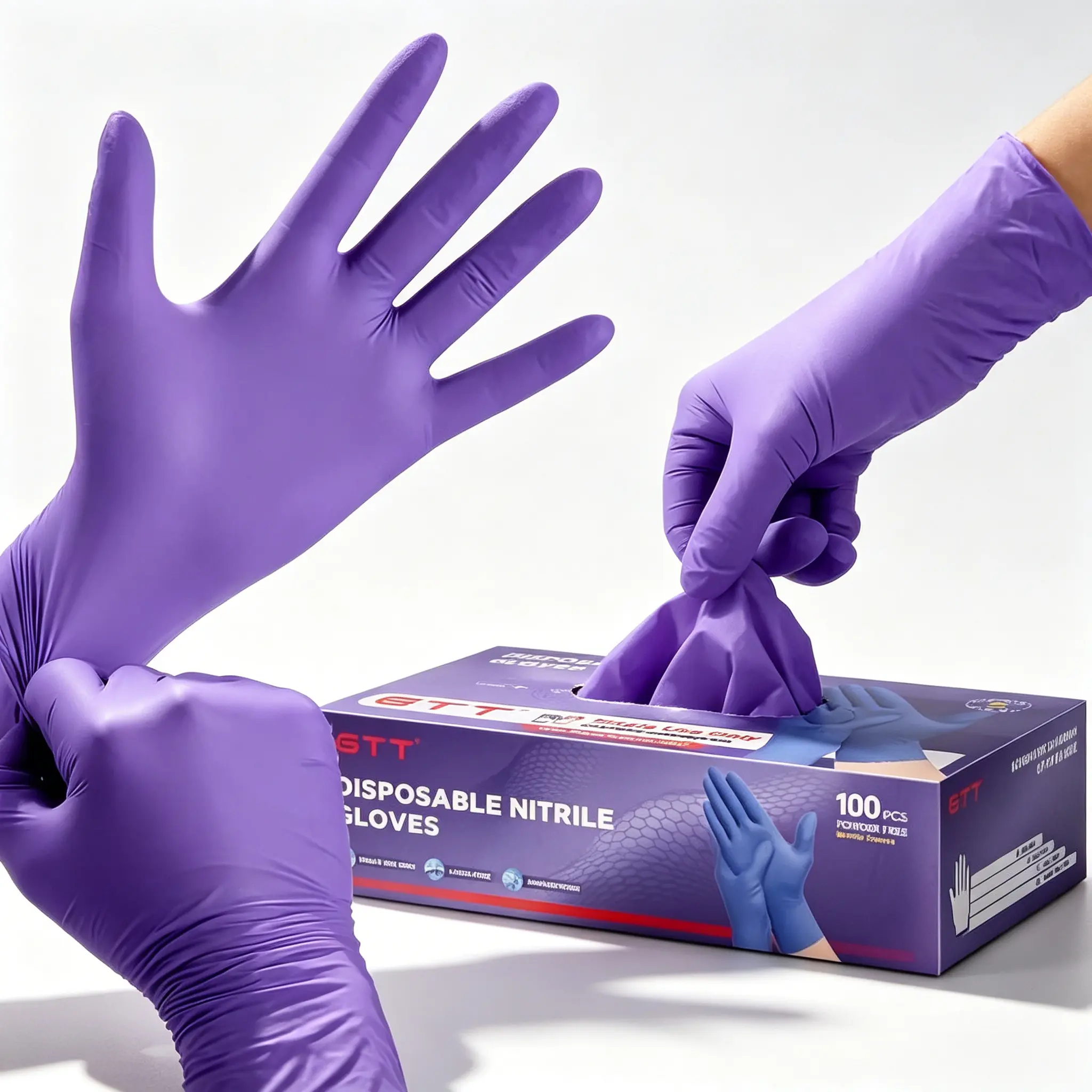 GTT Disposable Nitrile Hand Gloves, 100PCS Purple 5.5 Mils Puncture-Resistant, Latex & Powder-Free Food-Safe Gloves for Kitchen Cooking, Pet Care (Boxed)
