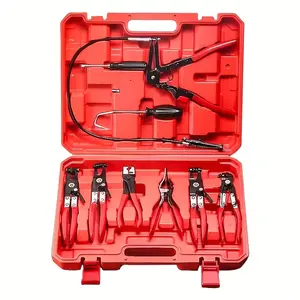 9pcs Long Reach Spring Hose Pliers Set, Professional Automotive Hand Tools for Fuel, Oil, Water Pipe Removal, Car Repair Maintenance, Compatible with Metal & Plastic Fasteners