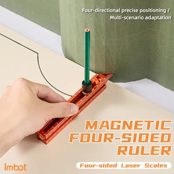 IMBOT 4-Sided Aluminum Alloy Multifunctional Precision Ruler - Magnetic Ceiling Leveling Tool, Floor Tile Height Gauge for DIY Enthusiasts, Construction Hardware for Accurate Measurements & Simplifying Complex Tasks