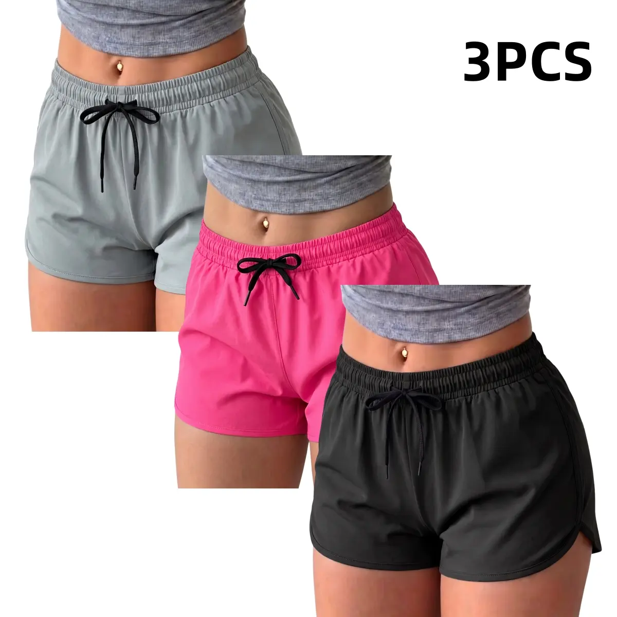 3-pack women’s athletic shorts sets, new summer versatile women’s shorts, women’s home shorts—comfortable and stylish—suitable for workouts and everyday wear—drawstring waist design
