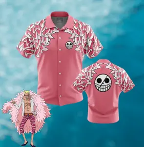 2026 Full Set Doflamingo Anime Hawaiian Shirt Shorts Men's Cosplay Harajuku Print Beach Vacation Casual Breathable Shirt Set, holiday gift for men, Vintage Streetwear Hawaiian shirt, Unisex, Trendy Hawaiian shirt #tiktokfashion #viralstyles #ootd