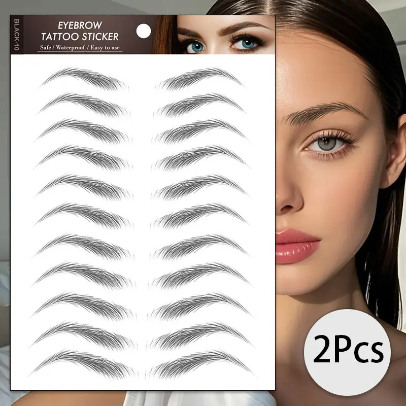 2 Pack Eyebrow Tattoo Stickers Makeup, Quick Application, Multiple Styles, Natural Look, Easy Brow Enhancement, Festival & Halloween Style