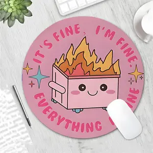 Pink Burning Box Workplace Rant Style Round Gaming Mouse Pad, Non Slip Mousepad, Desktop Accessory, Stress-Relief Desktop Decoration Pad, Non-Slip Rubber Lock Edge Small Size Pad, Suitable For Laptops And Desktops