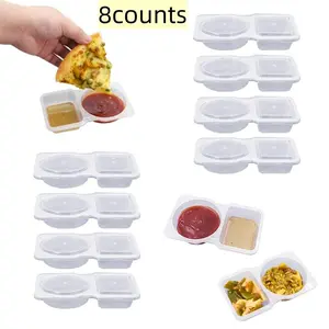 Double Compartment Food Storage Container with Lid, 8 Counts Clear Food Storage Box, Food Container for Sauce, Sampling, Travel Snack, Meal Prep Containers