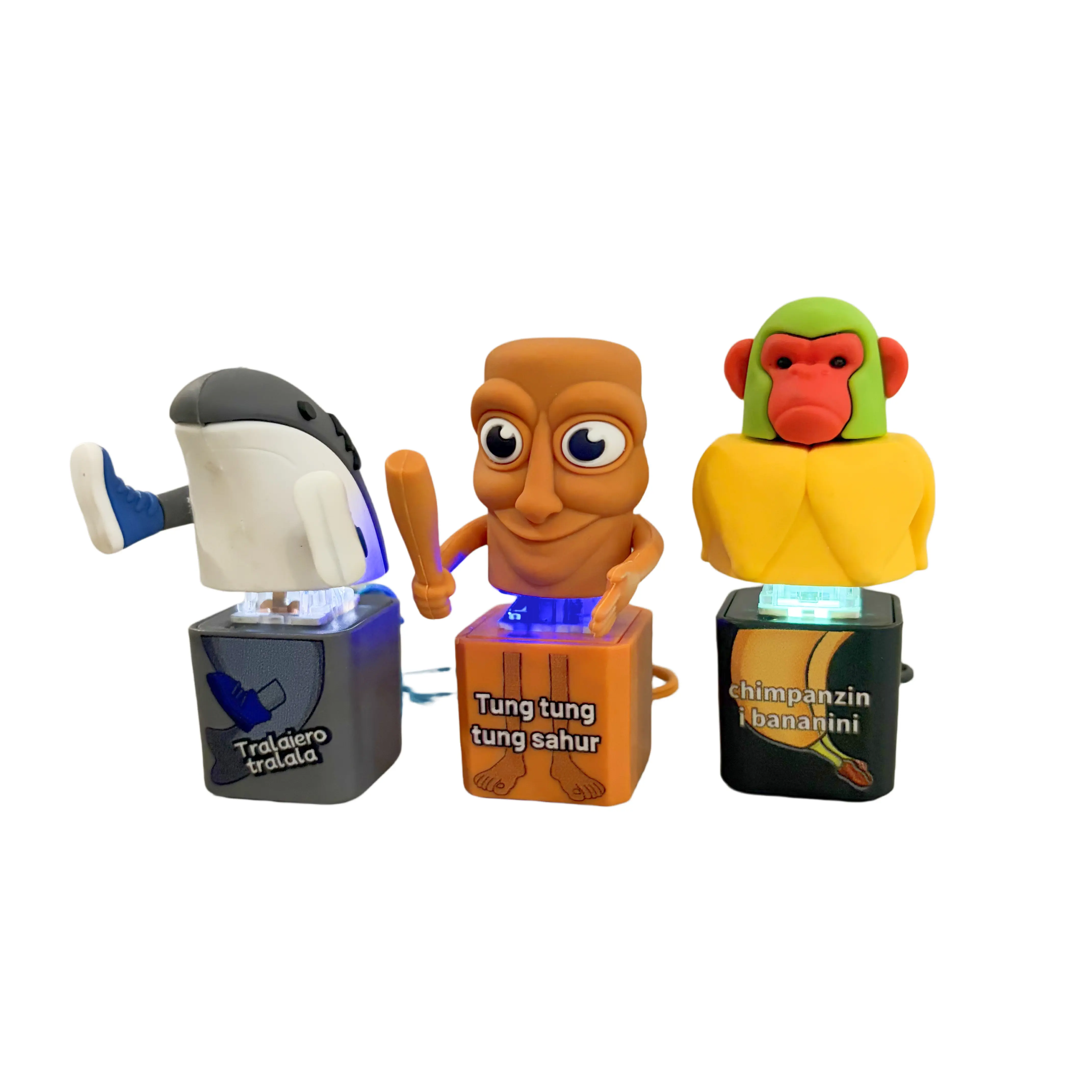 Funny Tung Tung Sahur Keychain - Tralalero Tralala Shark Chimpanzee Bananini Fidget Toys, Italian Voice Clicker Fidget Toys, LED Lights & Tactile Click Sounds, Stress Relief Toy Gift for Adults & kids
