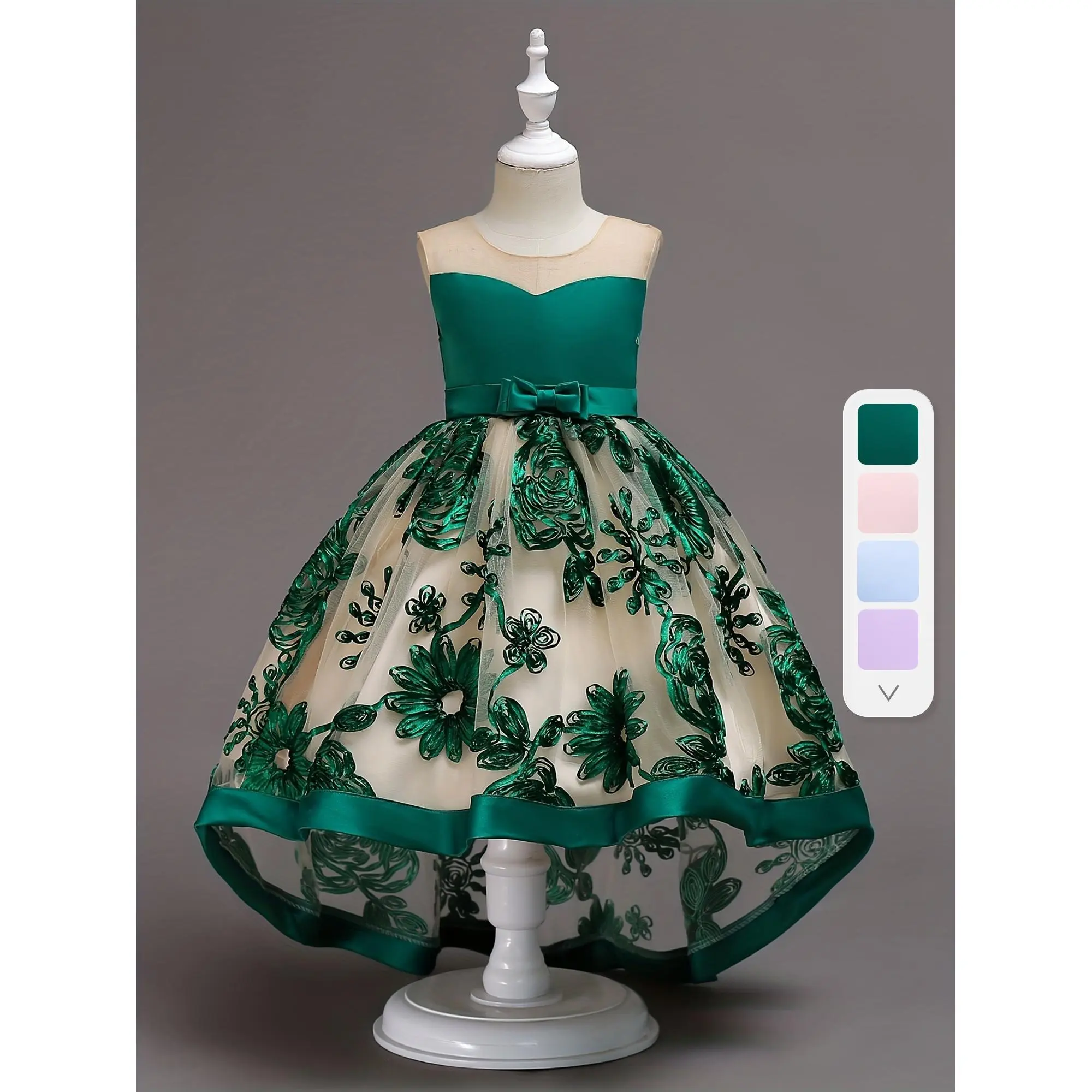 Girls' Princess Formal Dress, Sleeveless Polyester Gown with 3D Embroidery, Trailing Tiered Layer Skirt for Party & Performance, Princess Style, Layered, Lost Dress, 7-8Y, 3-4Y, 4-5Y, 5-6Y