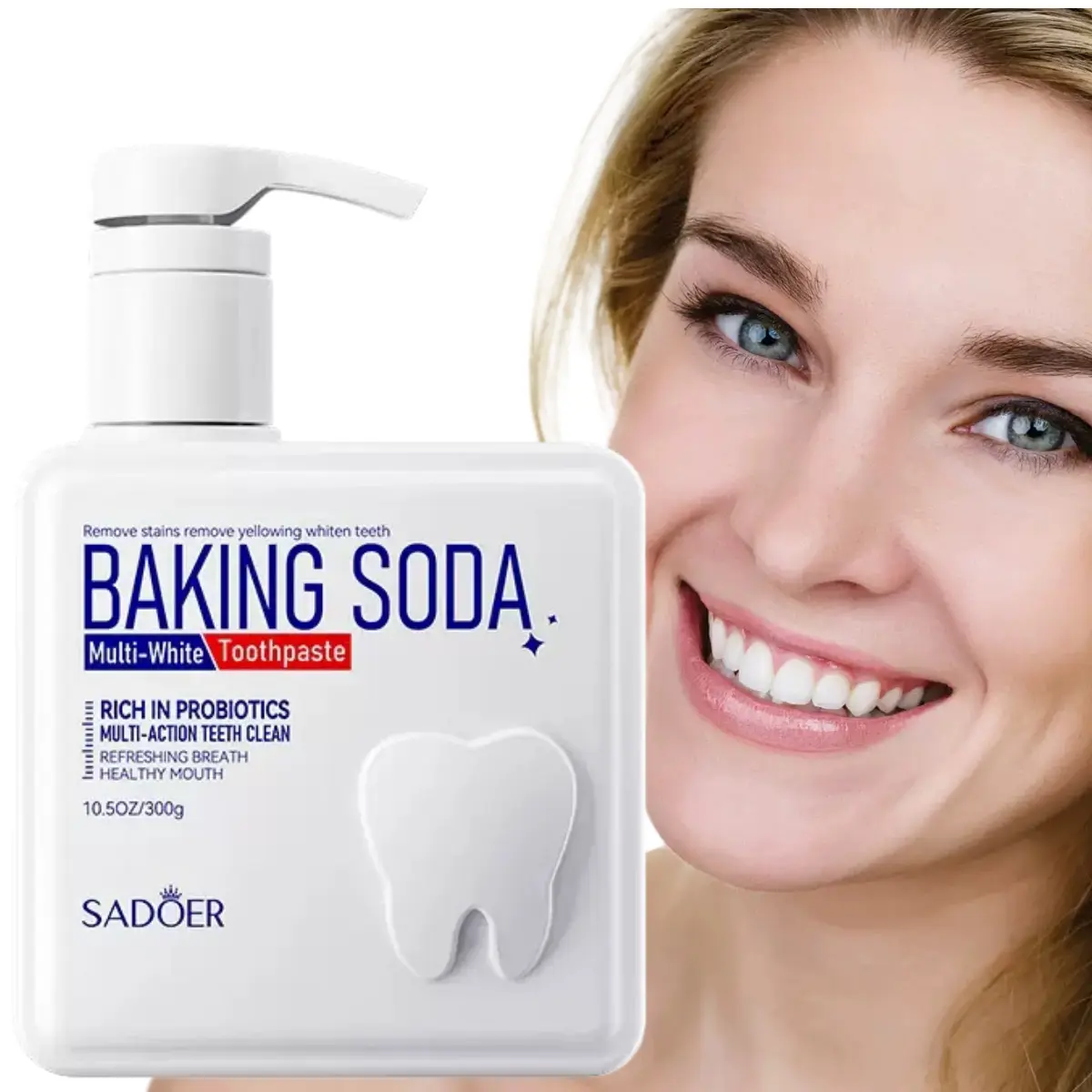 SADOER 300g Large-Capacity Oral Cleanser Dental Care Toothpaste with Pump Dispenser, Probiotic & Baking Soda, Deep Cleaning, Whitening, Fresh Breath, Peppermint & Arctic Mint Flavors, Gift for Family, Dental Care Toothpastes, Peppermint Flavor Toothpastes