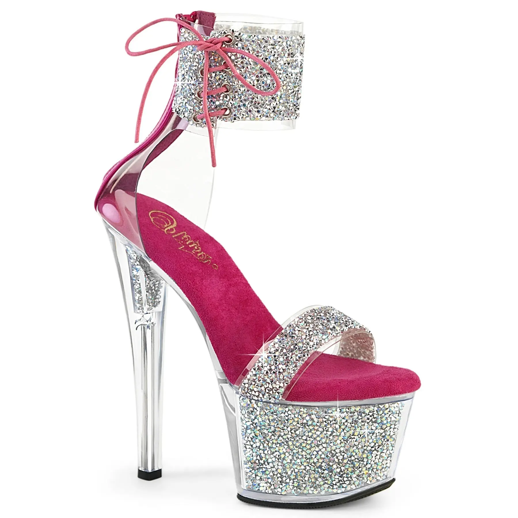 Pleaser Sky-327RSI Women's Elegant Rhinestone Platform Sandals - Silver/Pink Shoes, Heels, Platform Heels Footwear