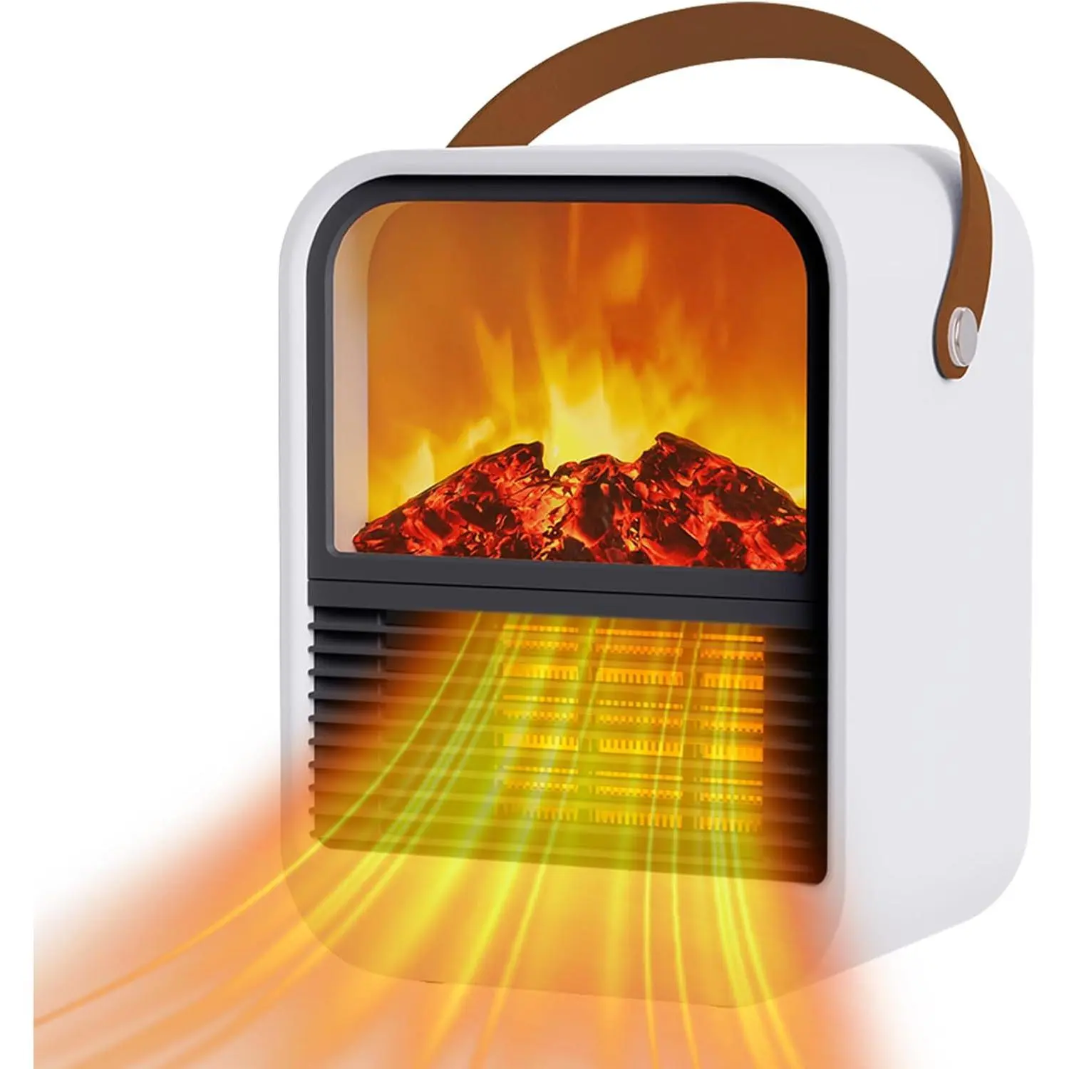 White Mini Electric Fireplace Heater - PTC Ceramic Heating, 3D Realistic Flames, Quiet Operation Desk Heater for Bedroom, Office Indoor Use