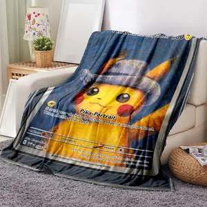 1pc Cartoon Pikachu Flannel Cozy Blanket, Soft and Comfortable, Ideal for All Seasons, Perfect Gift for Office, School, Home, Picnic, Travel