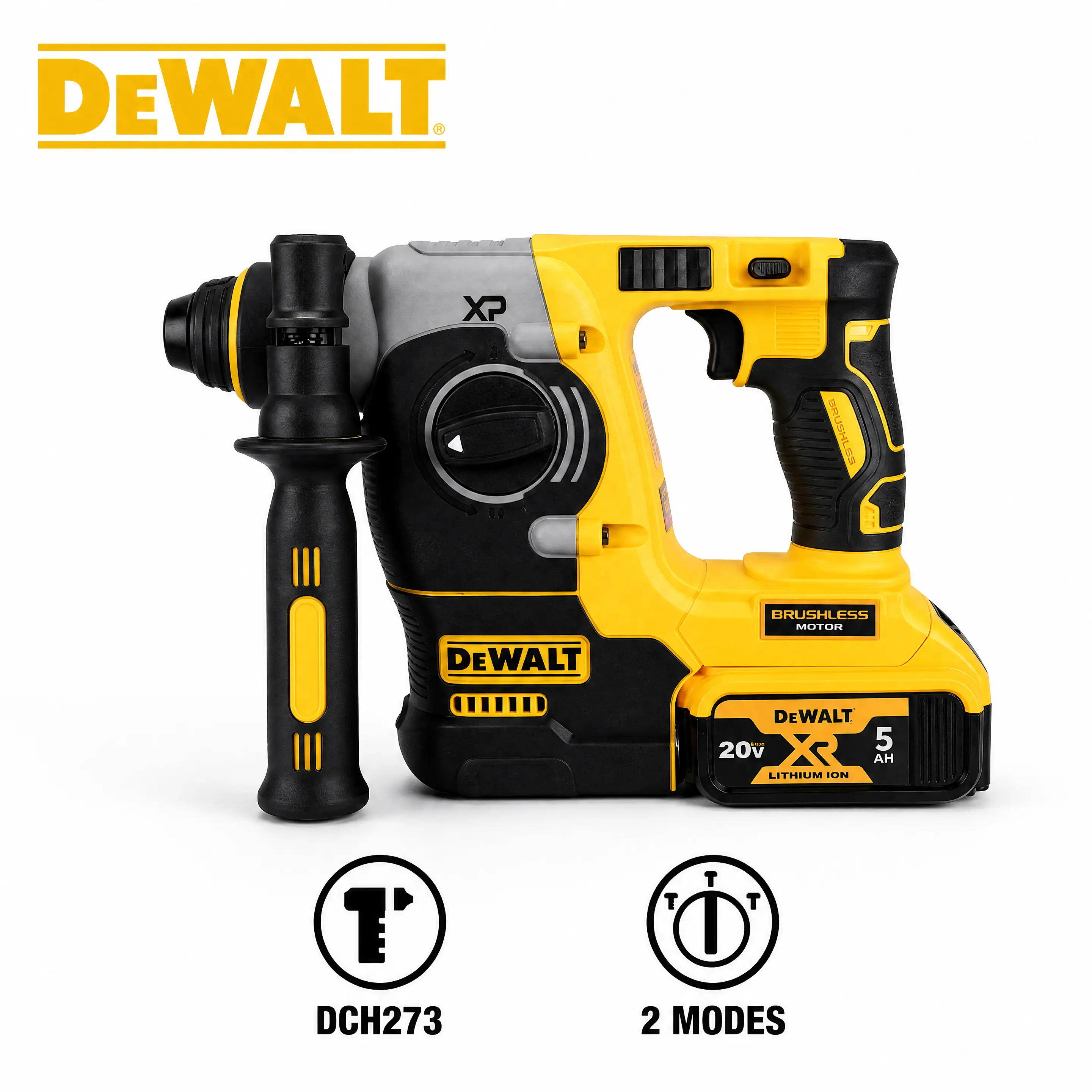 DEWALT DCH273 SDS-Plus Rotary Hammer Cordless Drill For Concrete Brick Wood And Metal Drilling Applications Construction Sites And Workshop Projects With 2 Mode Operation Safety Protection Variable Speed Control