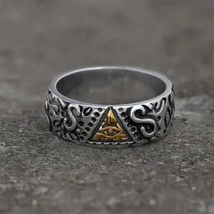 GTHIC Vintage Triangle Eye of Providence Masonic Ring Unisex Stainless Steel Jewelry For Daily Wear