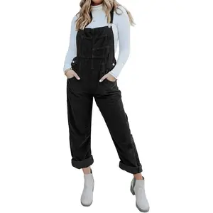 Women’s corduroy overalls with adjustable straps, baggy bib jumpsuit, casual with pockets