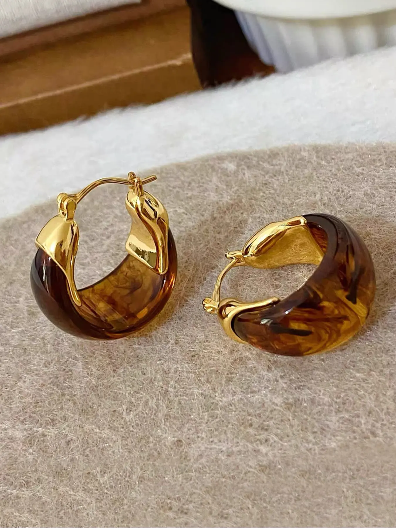 Elegant French Style Resin Hoop Earrings for Women, Unique Geometric Design, Perfect for Parties & Events, Party Ready, Fashionable Autumn Winter Jewelry, Fall Trendy Jewelry, Artificial Resin, Geometric Shape