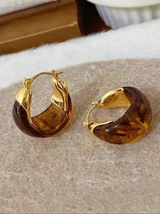 Elegant French Style Resin Earrings for Women, Unique Geometric Design, Perfect for Parties & Events, Fashionable Autumn Winter Jewelry, Artificial Resin, Geometric Shape