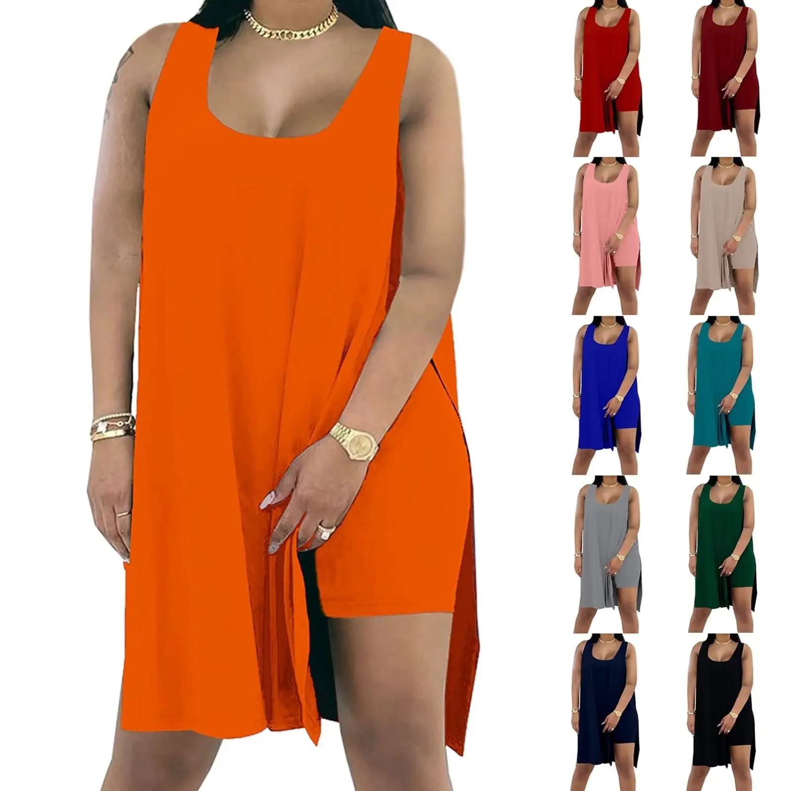 Women's Plus Size 2 Piece Outfits Sleeveless Tunic Tops and Bodycon Shorts Tracksuit Sets Minimalist beach holiday party Pickleball Workout Mother's day Gift