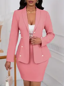Women's New Fashion Buttoned Slim Fit Lapel Cardigan, Elegant Notched Lapel Blazer Suit Jacket Set, Stylish Chic Women's Outerwear, Perfect for Casual & Formal Wear