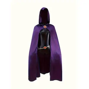 [Durable] Purple Hooded Cape Costume Set for Women - Anime Superhero Cosplay Outfit with Red Gemstone Detail, Polyester and Spandex Blend, Ideal for Dress-Up and Halloween, Superhero Apparel | Vibrant Costume | Polyester Spandex Blend