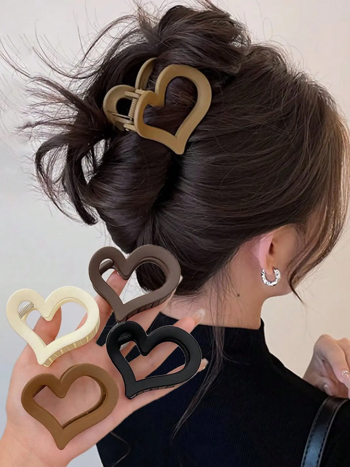 4 Elegant 7cm Frosted Hair Claws, Heart Design for Low Volume Hair, Adult Back Half-Up Shark Clips, Stylish Fashion Hair Accessories