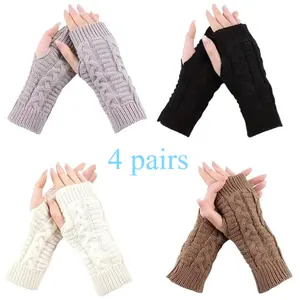 4 Pairs Women’s Knitted Fingerless Gloves  Soft Stretchy Crochet Wrist Warmers with Thumb Hole, Cozy Winter Arm Sleeves for Typing, Driving, Outdoor Work & Daily Cold-Weather Comfort