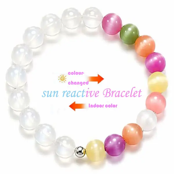 Sun Reactive Bracelet Photochromic Beads Bracelet Ultraviolet Color-Changing Elastic Bracelet for Women Girls Teen 2.75In/7cm Dia. 8g Weight