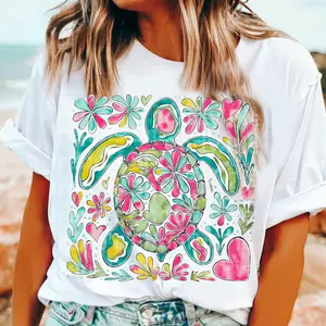 Boho Preppy Flowal Sea Turtle Shirt, Nautical Beach Ocean Shirt, Summer Vibes Oceania Gift, Sea Turtle Lovers Tee