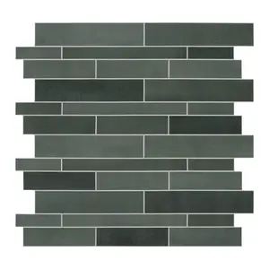 INNO STICKERS 10-Sheet Peel and Stick Backsplash Stone Composite Self Adhesive Tiles, 11.1" x 11.3" Green Mixed Embellished Stripes Brick Stick on Backsplash for Kitchen, Bathroom, Fireplace