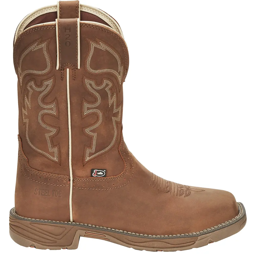 Justin Original Workboots Mens Stampede Rush 11 Inch Waterproof Steel Toe  Work/Duty - Brown