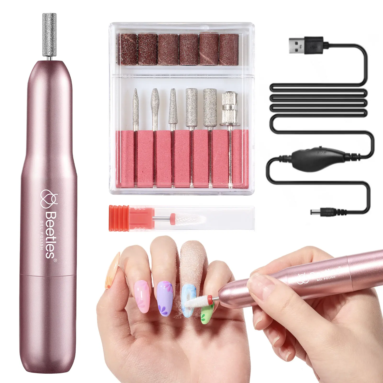 Beetles Electric Nail Drill, 35 Adjustable Speeds Portable Nail File for Acrylic Gel Nails Professional Efile Nails Drill Kit with Bits Dust Brush Manicure Pedicure Tools for Home Salon Use Cordless Nail Drill