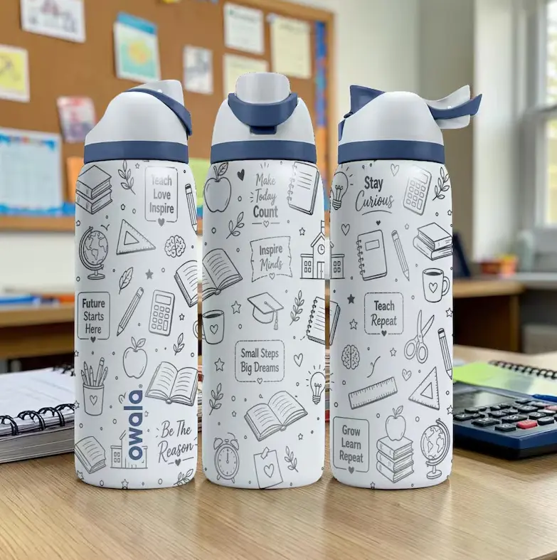 Owala FreeSip 32oz Back to School Engraved Water Bottle | Classroom Doodle Stainless Steel Vacuum Insulated Travel Bottle | Teacher Appreciation Drinkware with Straw Lid