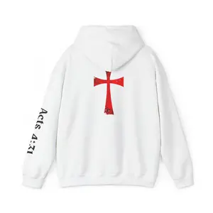 Red Cross Christian Cross hoodie | Hoodie with Acts 4:31 sleeve text