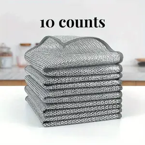 10 Counts Non Scratch Wire Dishcloth Multipurpose Wire Dishwashing Rag Metal Scrubbers for for Wet and Dry Cleaning, 2-Layer Kitchen Cleaning Cloth Cleaning Tool