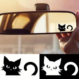 2PCS/SET Black Cat Rearview Mirror Cute Sticker Car Decor Decal For Car Rearview Mirror, Laptop Case, Luggage Exterior, Skateboard Deck Cross-border Hot Cute Goodie Adds Soft Cute Texture Fits Car Decor Top For Car Cute Fans Sticker For Cars