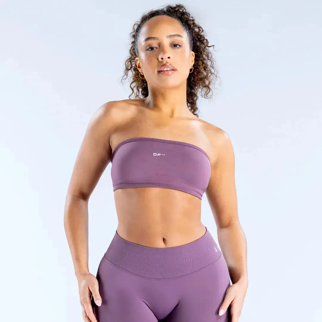 Women's Off Shoulder Bandeau Sports Bra, Backless Seamless Pull On Sculpting Workout Top for Gym and Street Wear