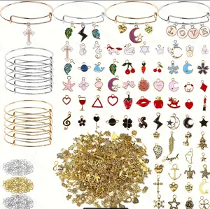 360pcs bracelet earring pendant making kit, equipped with 20pcs expandable and adjustable bracelets, 80 pendants (colored, antique golden), 60 ear hooks, and 200pcs rings, used for DIY bracelet earring necklace jewelry making Christmas and Halloween gifts