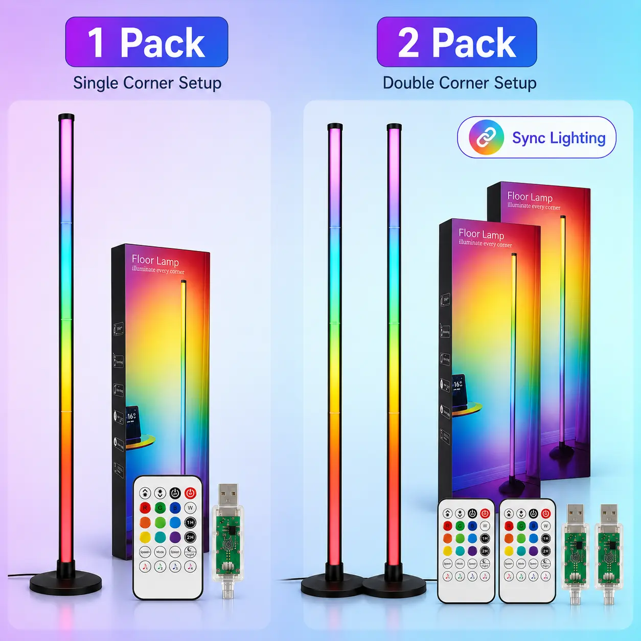 48 in RGBIC Corner Floor Lamp with App and Remote Control, Music Sync LED Ambient Light for Bedroom, Gaming Room and Living Room